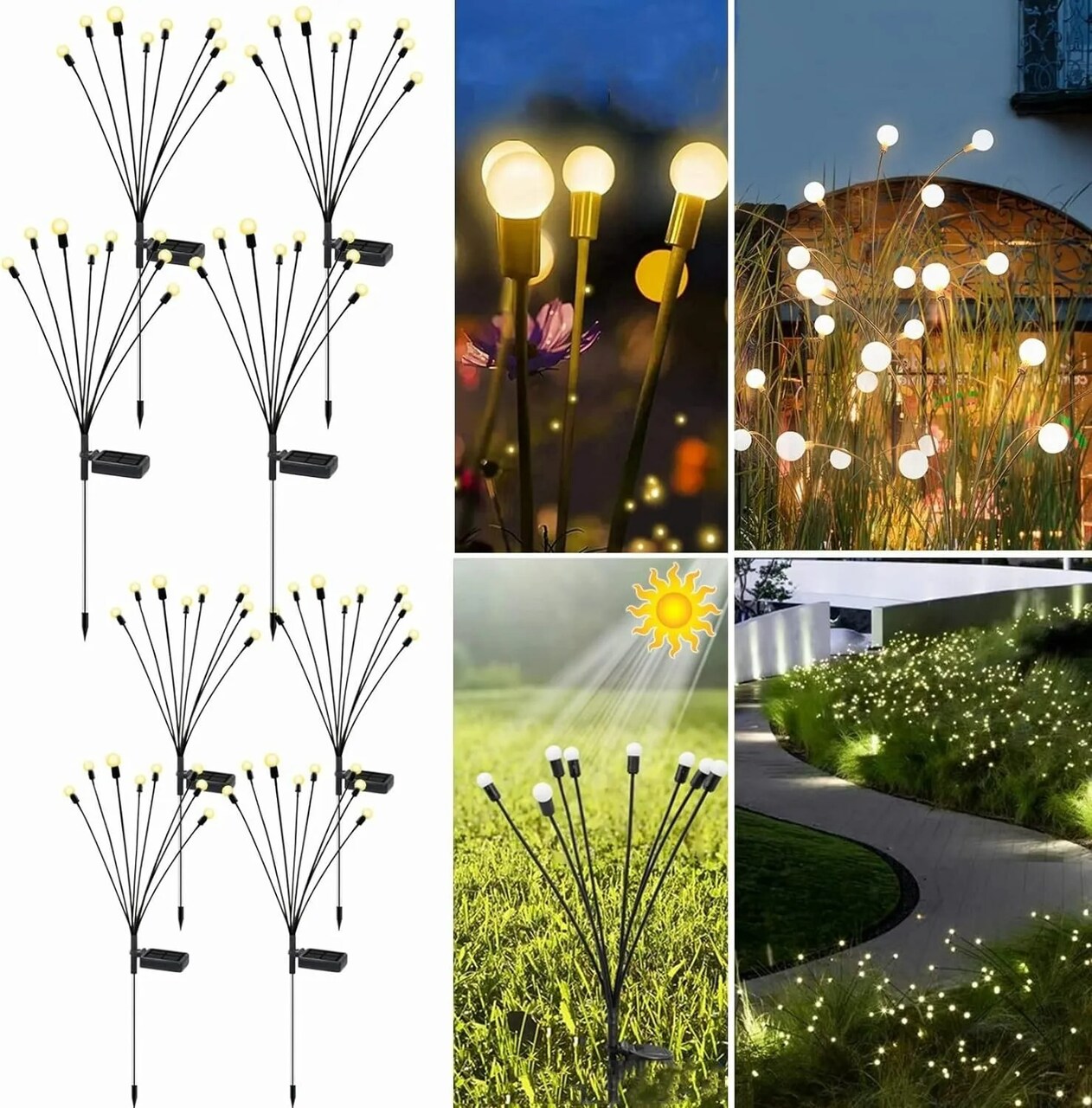 8-Pack Solar Firefly Lights 64 LED Solar Garden Lights for Outside Waterproof